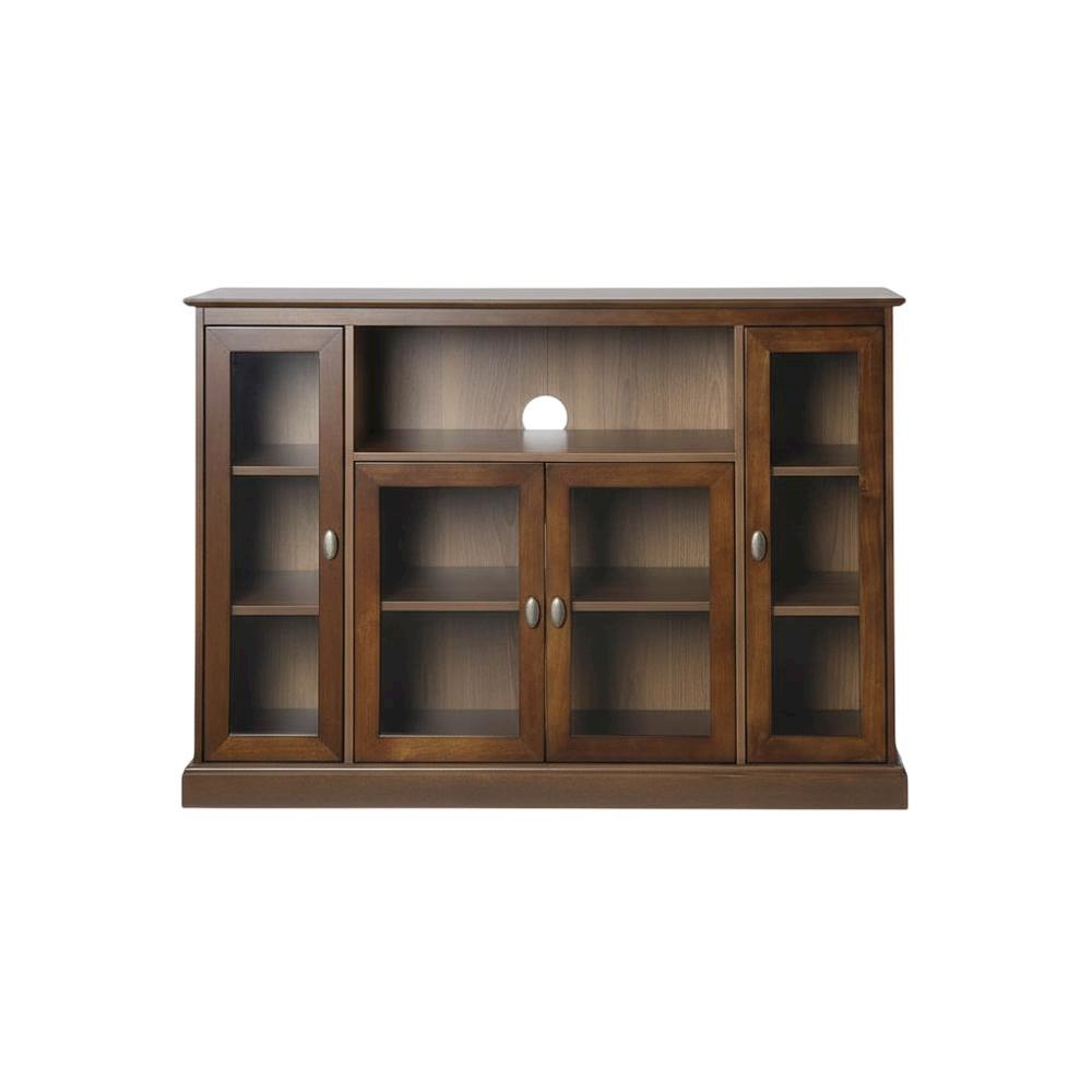 Dark Walnut TV Stand with MDF and Tempered Glass Finish for 55-Inch TVs. Picture 4