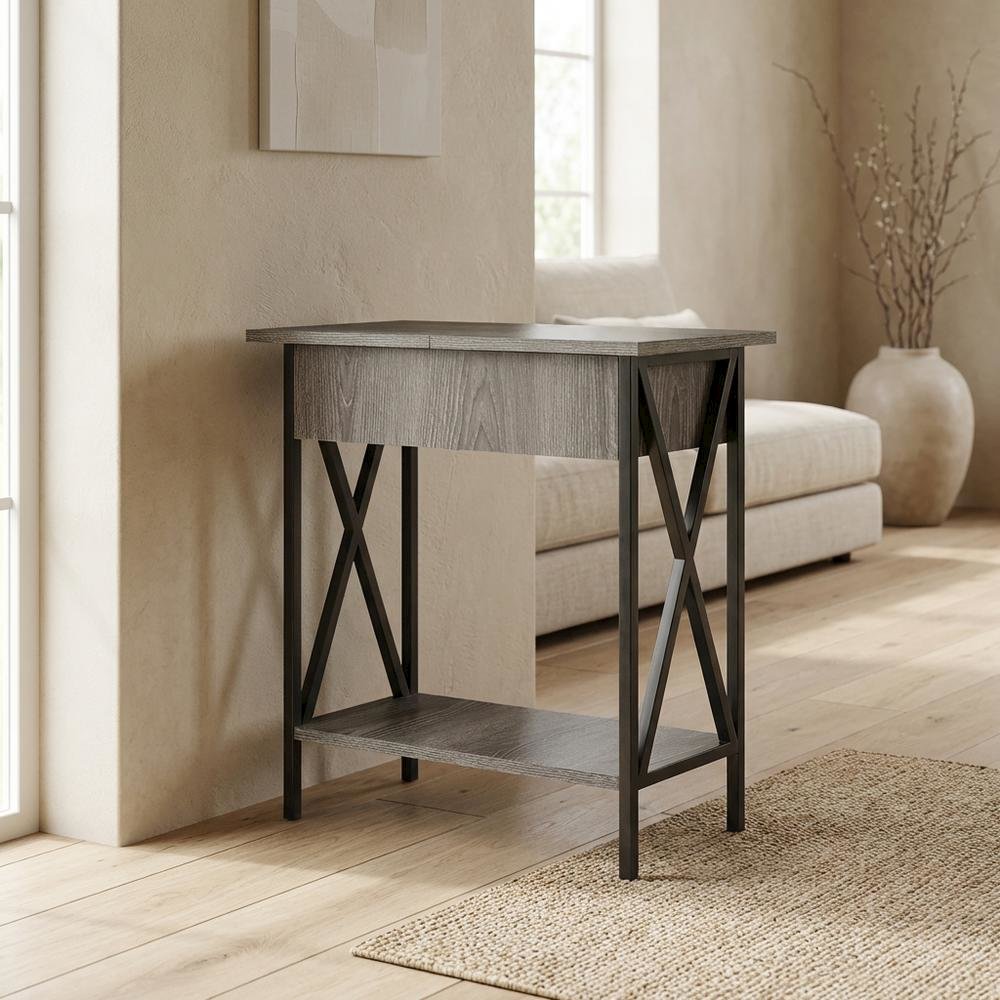 Glass Finish Flip Top Table with Compact Design for Living Room Use. Picture 3