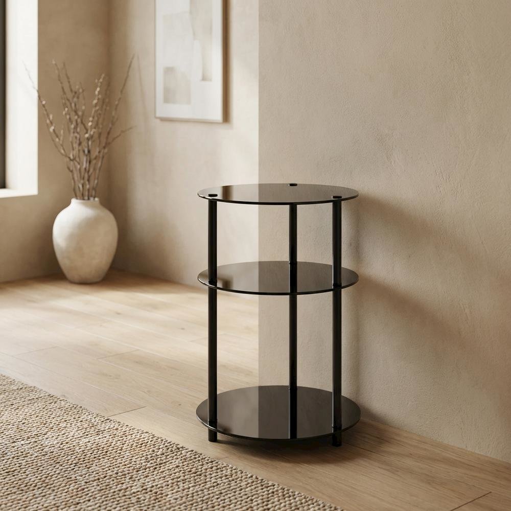 Glass 3-Tier Round Accent Table with Modern Design. Picture 2