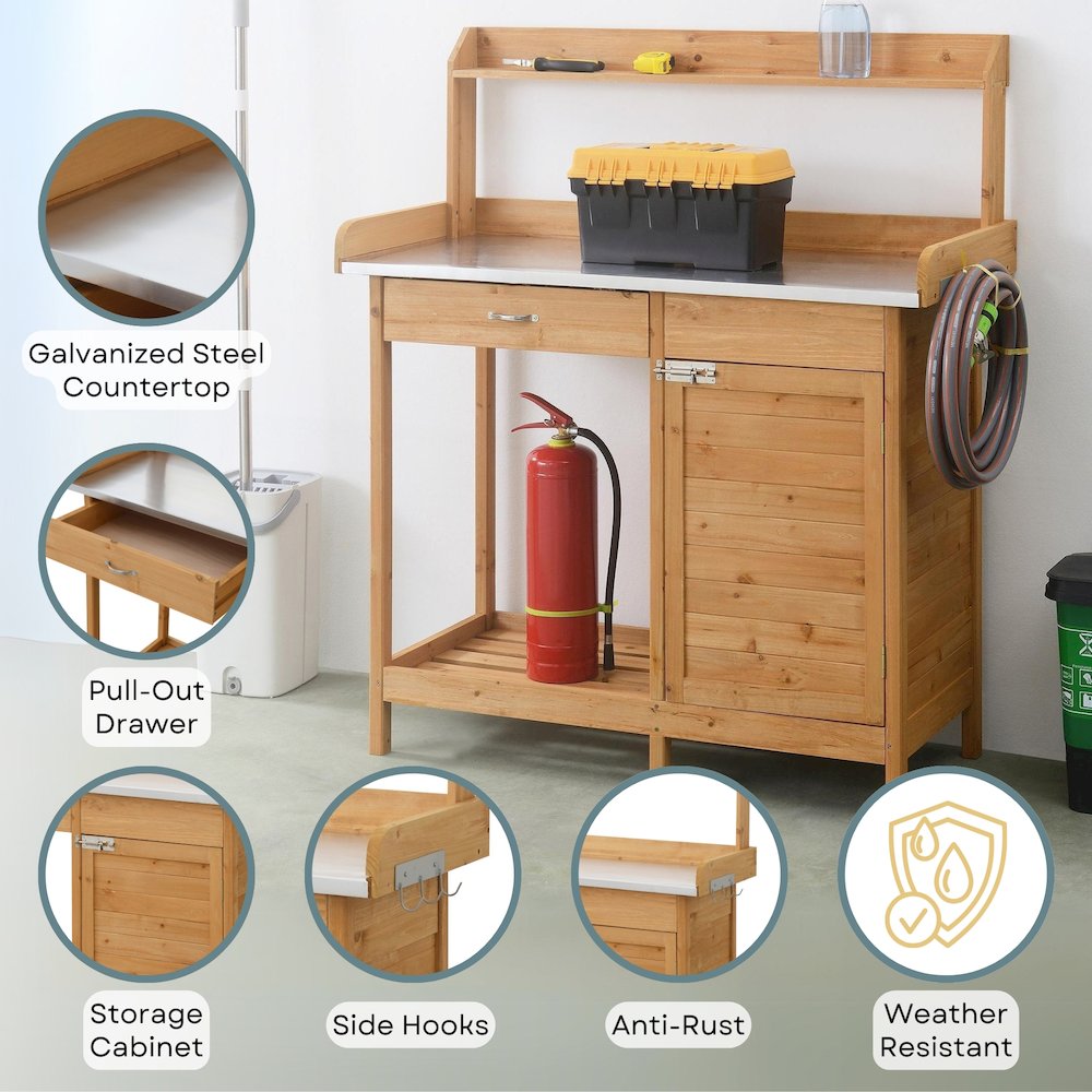 Deluxe 1 Drawer Potting Bench with Storage Cabinet and Shelves. Picture 4