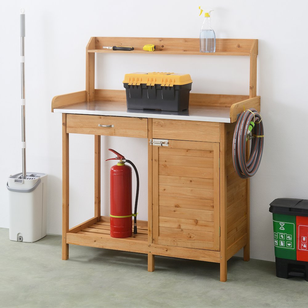 Deluxe 1 Drawer Potting Bench with Storage Cabinet and Shelves. Picture 2