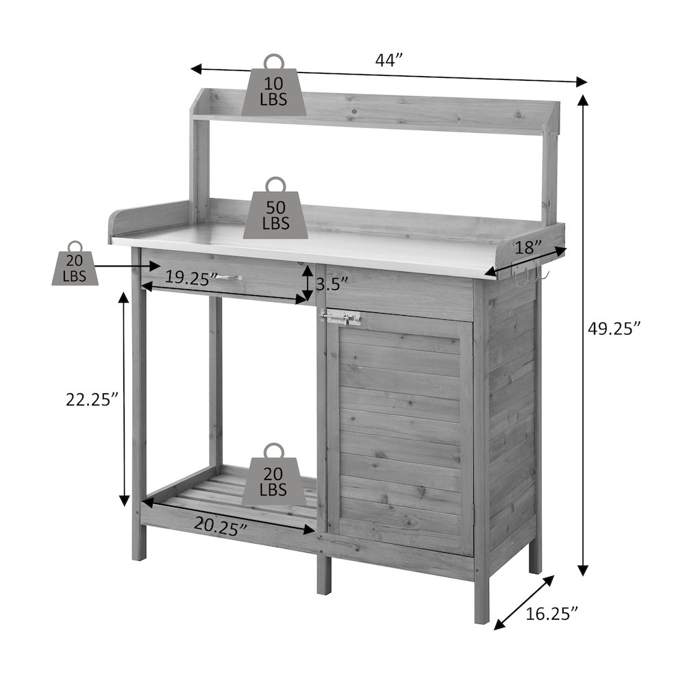Deluxe 1 Drawer Potting Bench with Storage Cabinet and Shelves. Picture 6