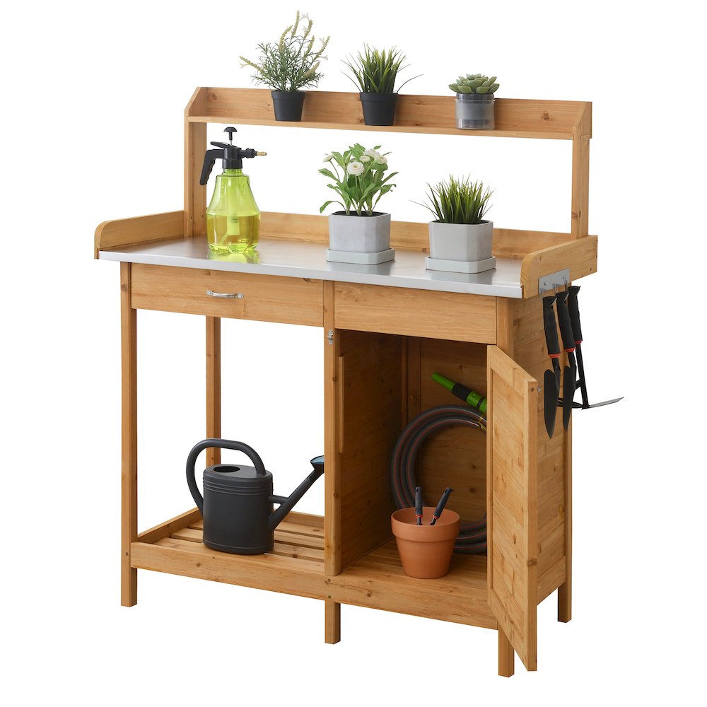 Deluxe 1 Drawer Potting Bench with Storage Cabinet and Shelves. Picture 3