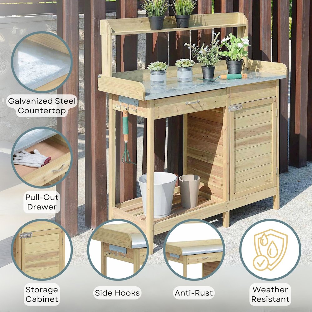 Deluxe 1 Drawer Potting Bench with Storage Cabinet and Shelves. Picture 4