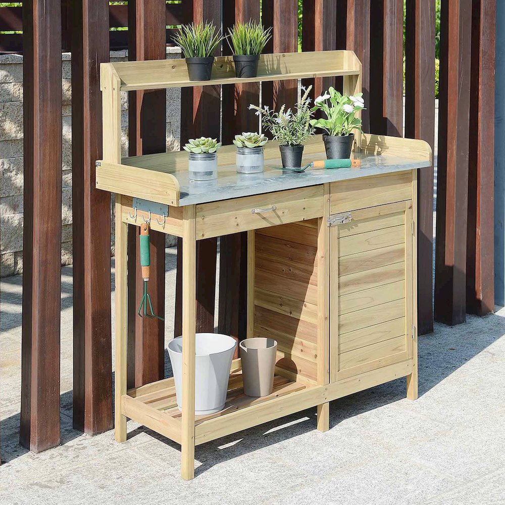 Deluxe 1 Drawer Potting Bench with Storage Cabinet and Shelves. Picture 2