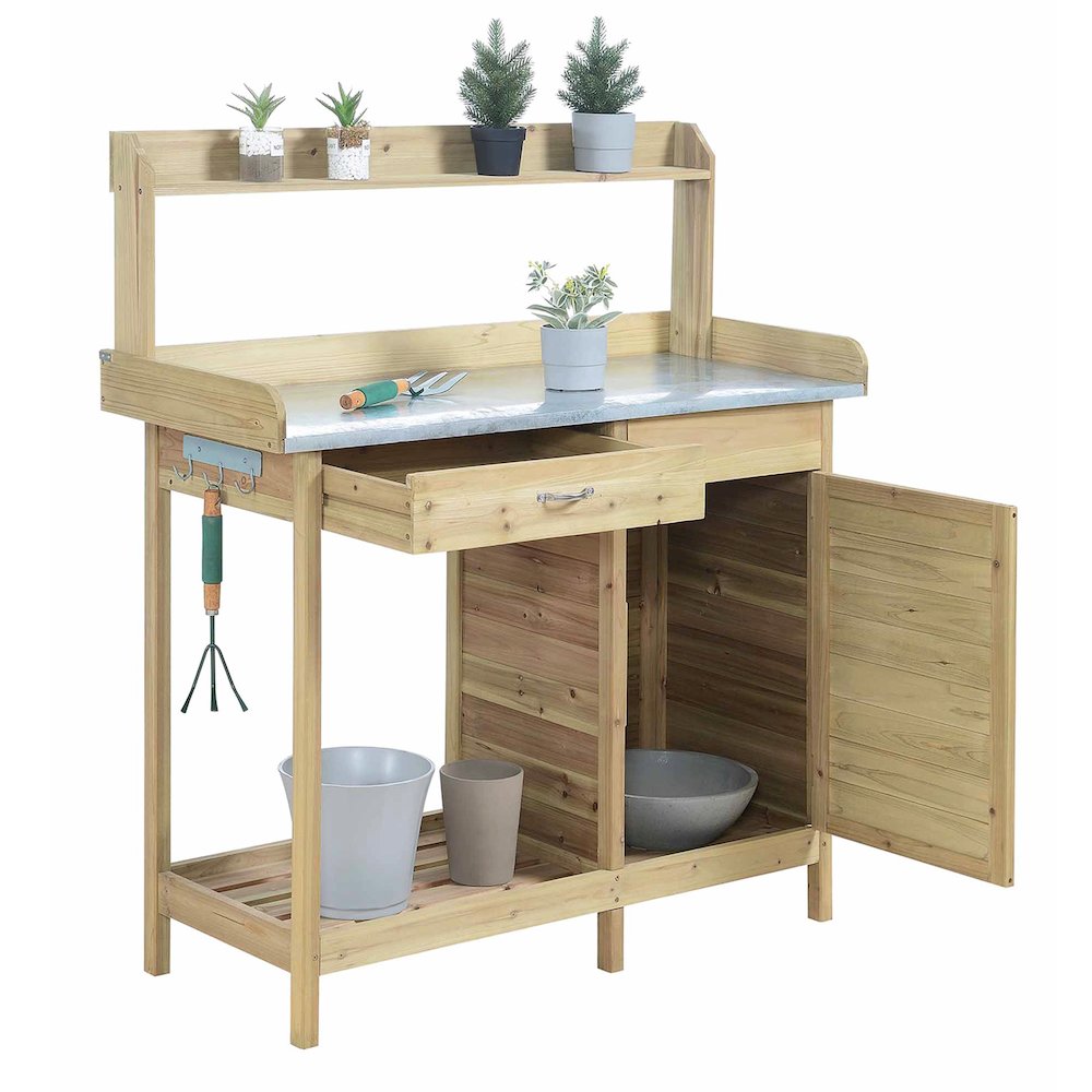 Deluxe 1 Drawer Potting Bench with Storage Cabinet and Shelves. Picture 2