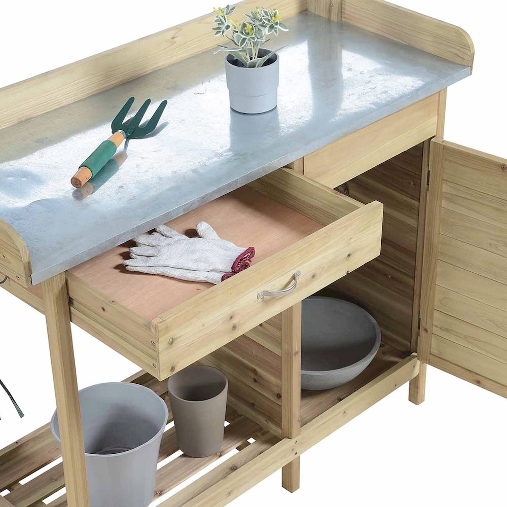Deluxe 1 Drawer Potting Bench with Storage Cabinet and Shelves. Picture 3