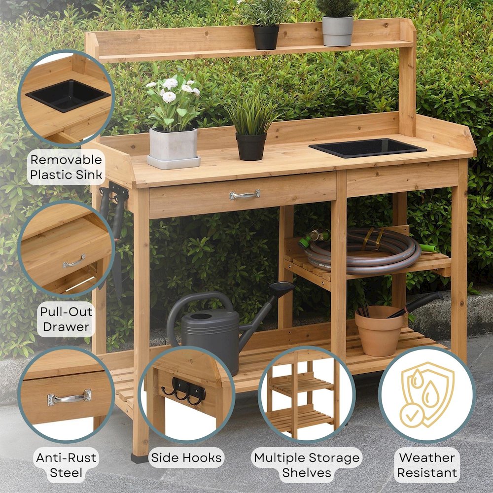 Deluxe Potting Bench with Drawer and Shelves. Picture 3