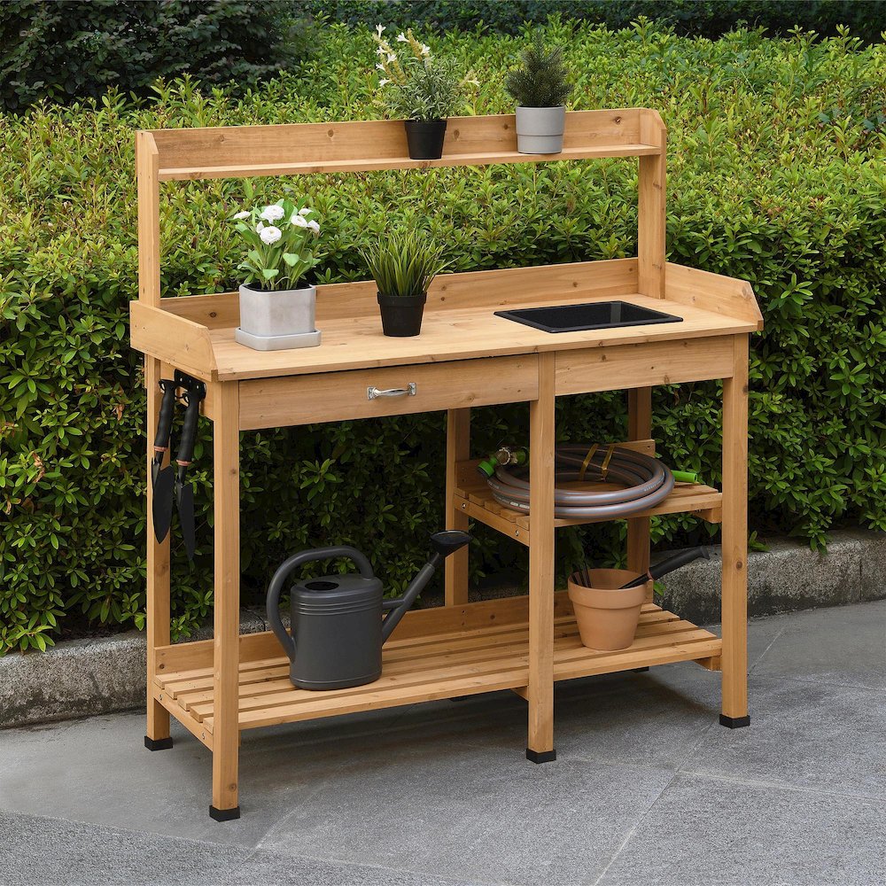 Deluxe Potting Bench with Drawer and Shelves. Picture 2