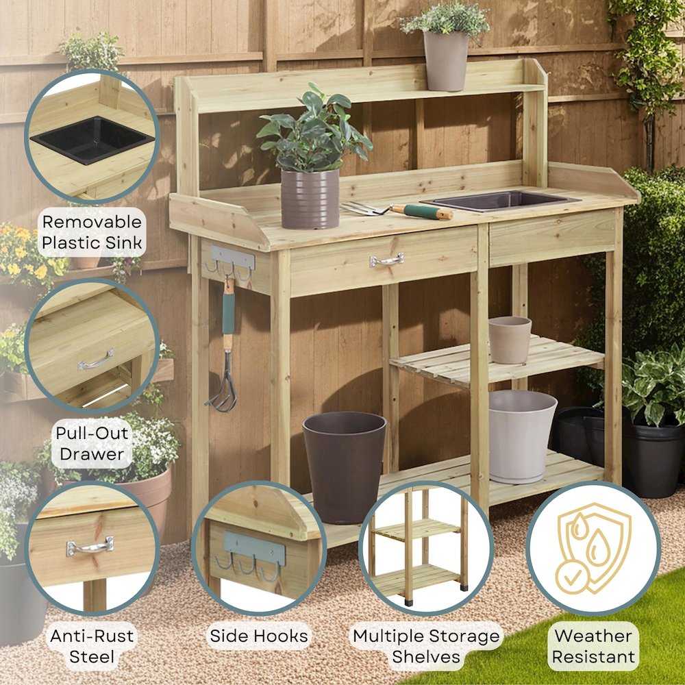 Deluxe Potting Bench with Drawer and Shelves. Picture 4
