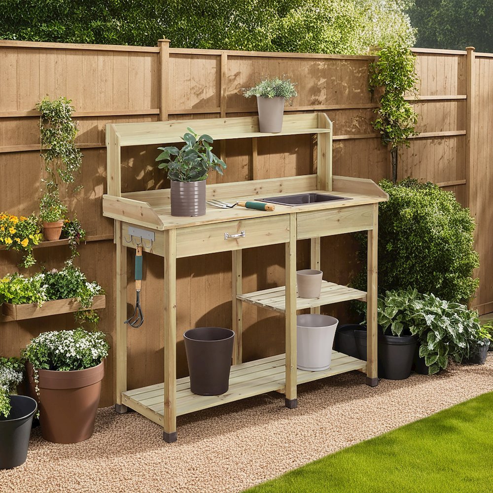 Deluxe Potting Bench with Drawer and Shelves. Picture 3
