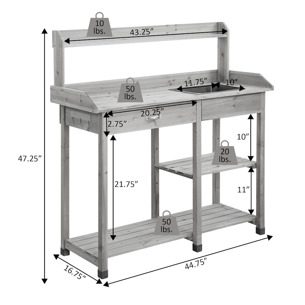 Deluxe Potting Bench with Drawer and Shelves. Picture 6