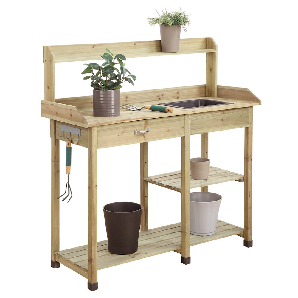 Deluxe Potting Bench with Drawer and Shelves. Picture 2