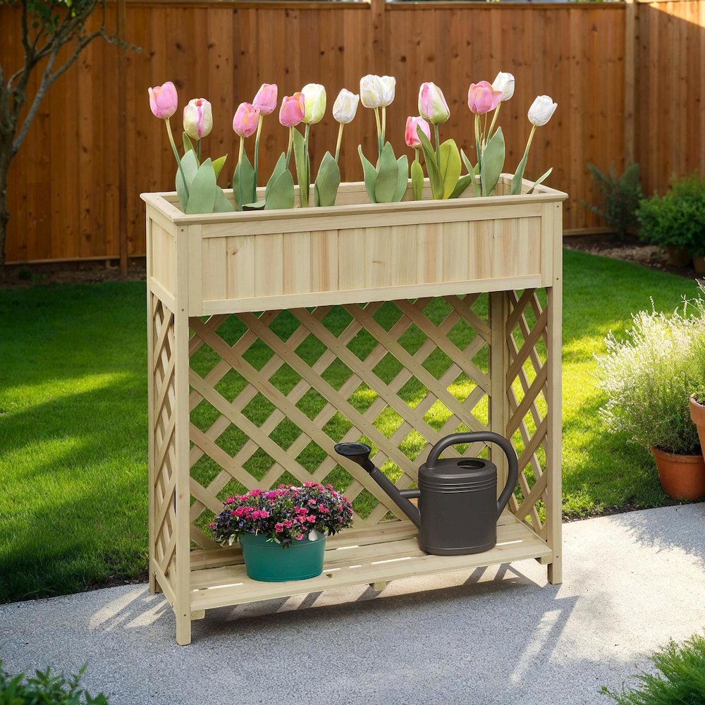 Planters & Potts Raised Patio Planter with Shelf. Picture 2