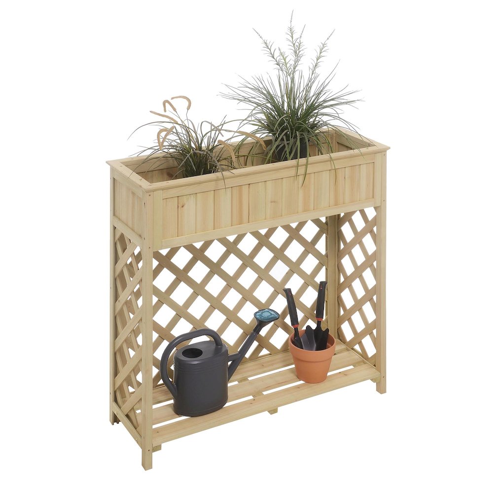 Planters & Potts Raised Patio Planter with Shelf. Picture 3