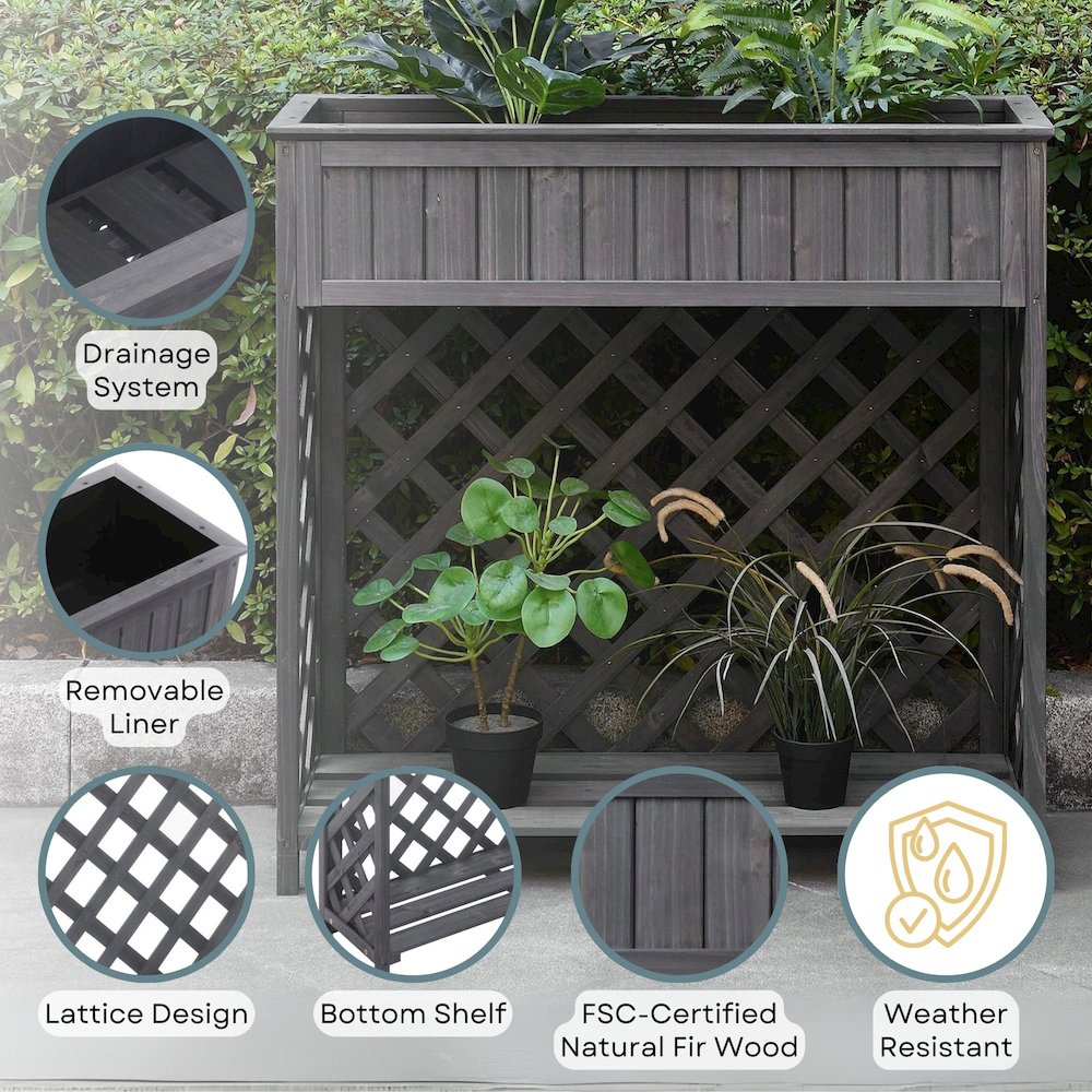 Planters & Potts Raised Patio Planter with Shelf. Picture 4
