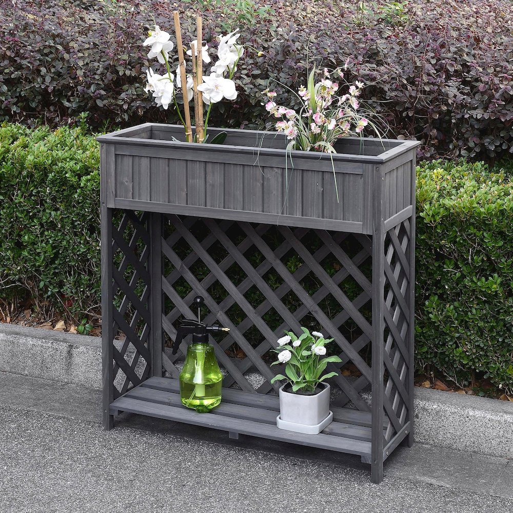 Planters & Potts Raised Patio Planter with Shelf. Picture 2