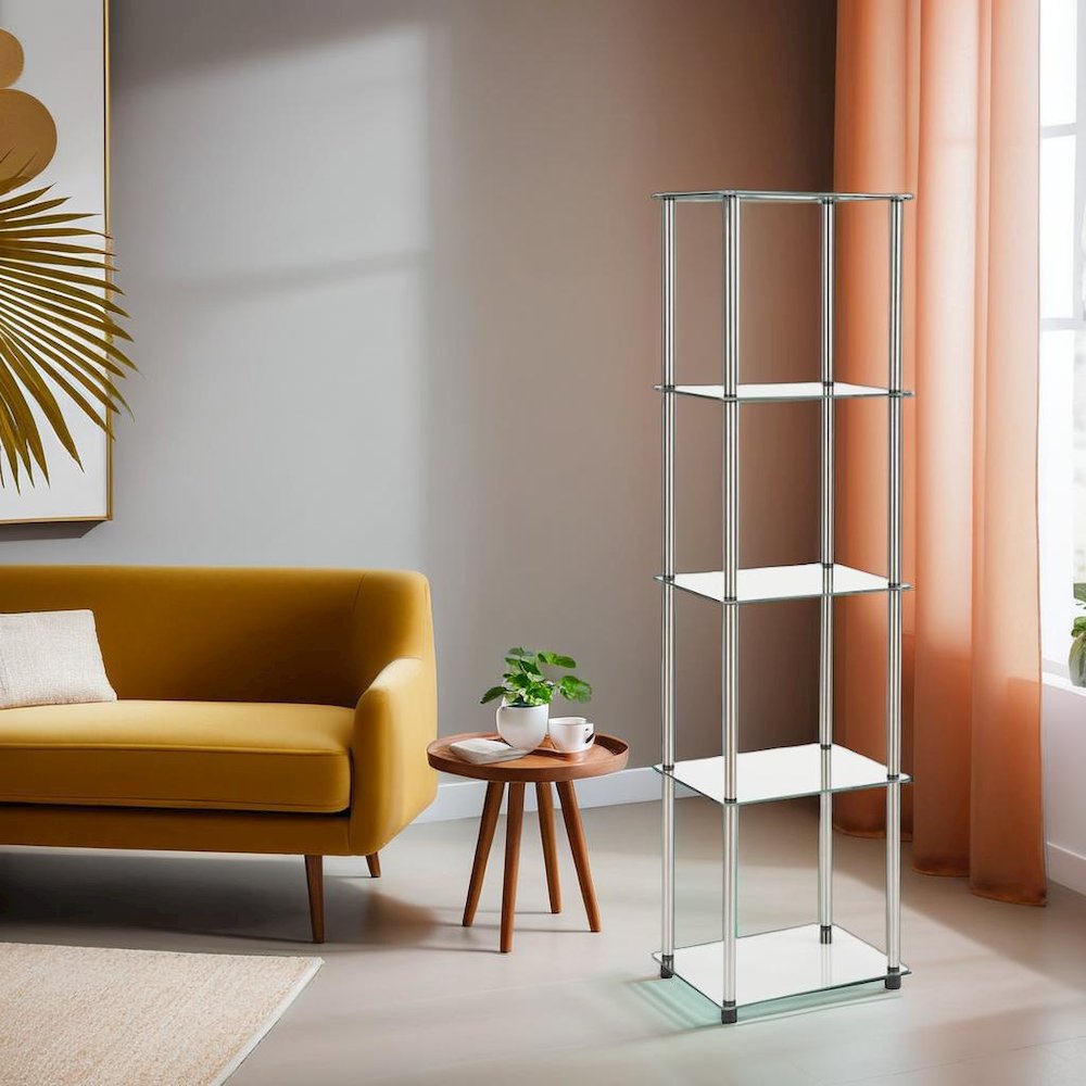 Clear 5-Tier Tempered Glass Tower, Elegant Display Stand for Modern Interiors. Picture 3