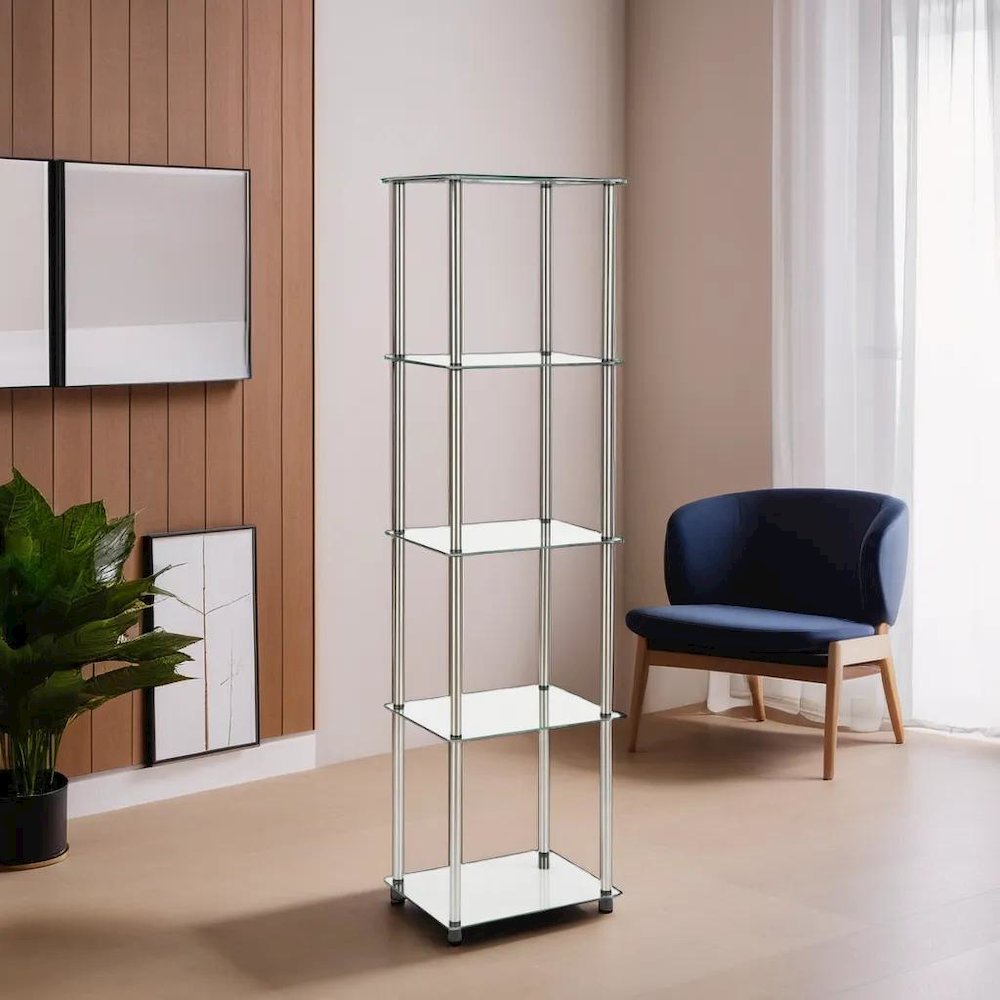 Clear 5-Tier Tempered Glass Tower, Elegant Display Stand for Modern Interiors. Picture 4