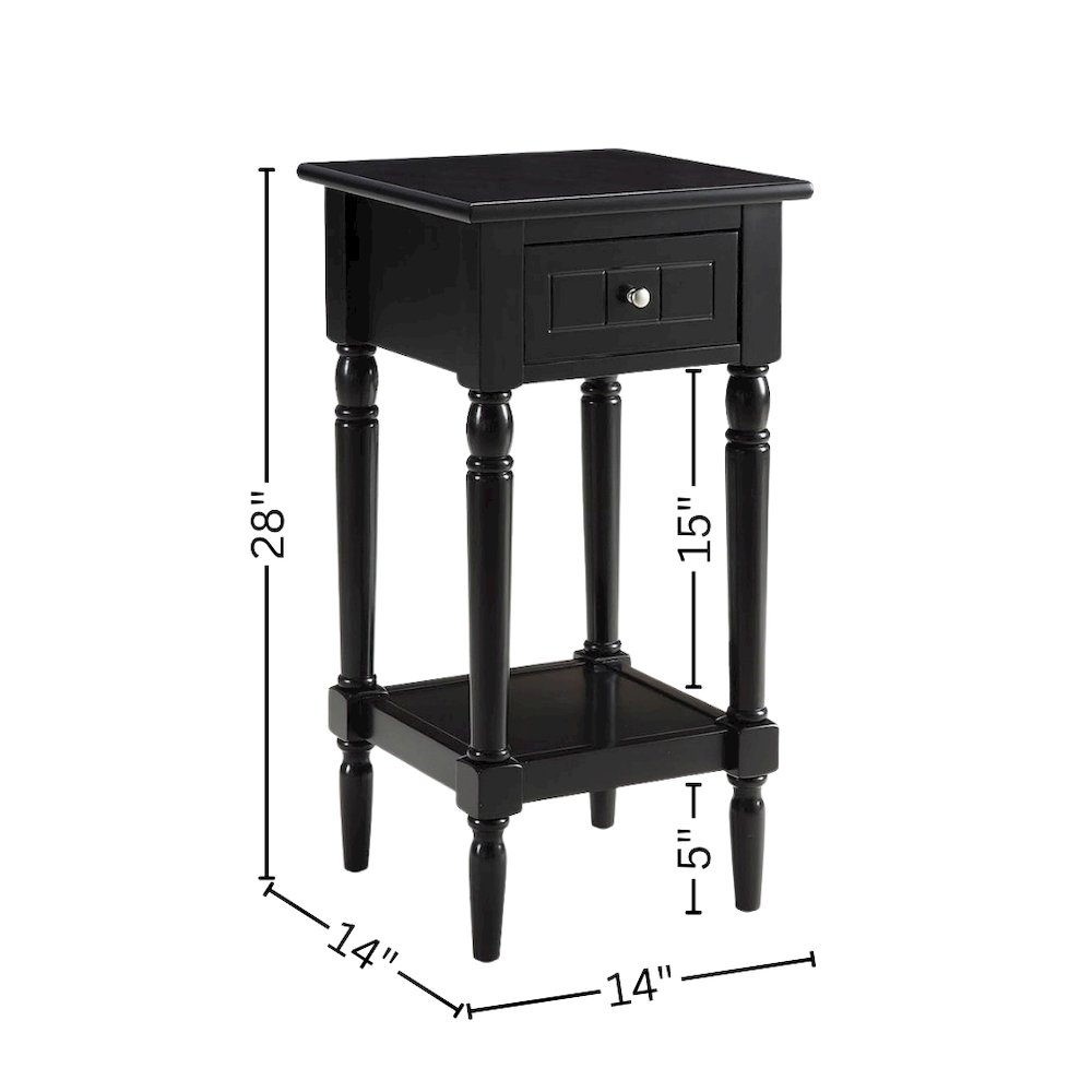 Accent Table, Black, Drawer, Shelf, Solid Wood Legs, 14 Inch. Picture 5