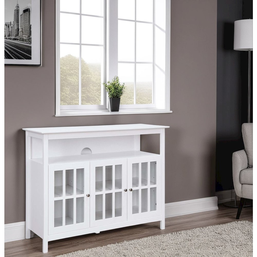 White TV Stand with Storage Cabinets and Shelf for TVs up to 55 Inches. Picture 4