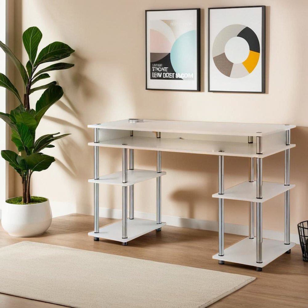 White Office Desk with No-Tools Assembly, Practical and Stylish Design. Picture 4