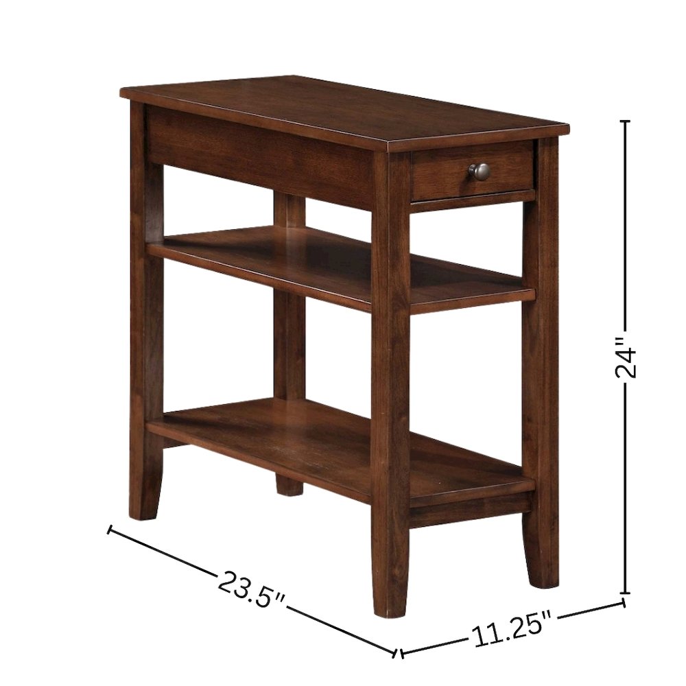 Chairside End Table, Brown, Drawer, Three Tier Shelving. Picture 6