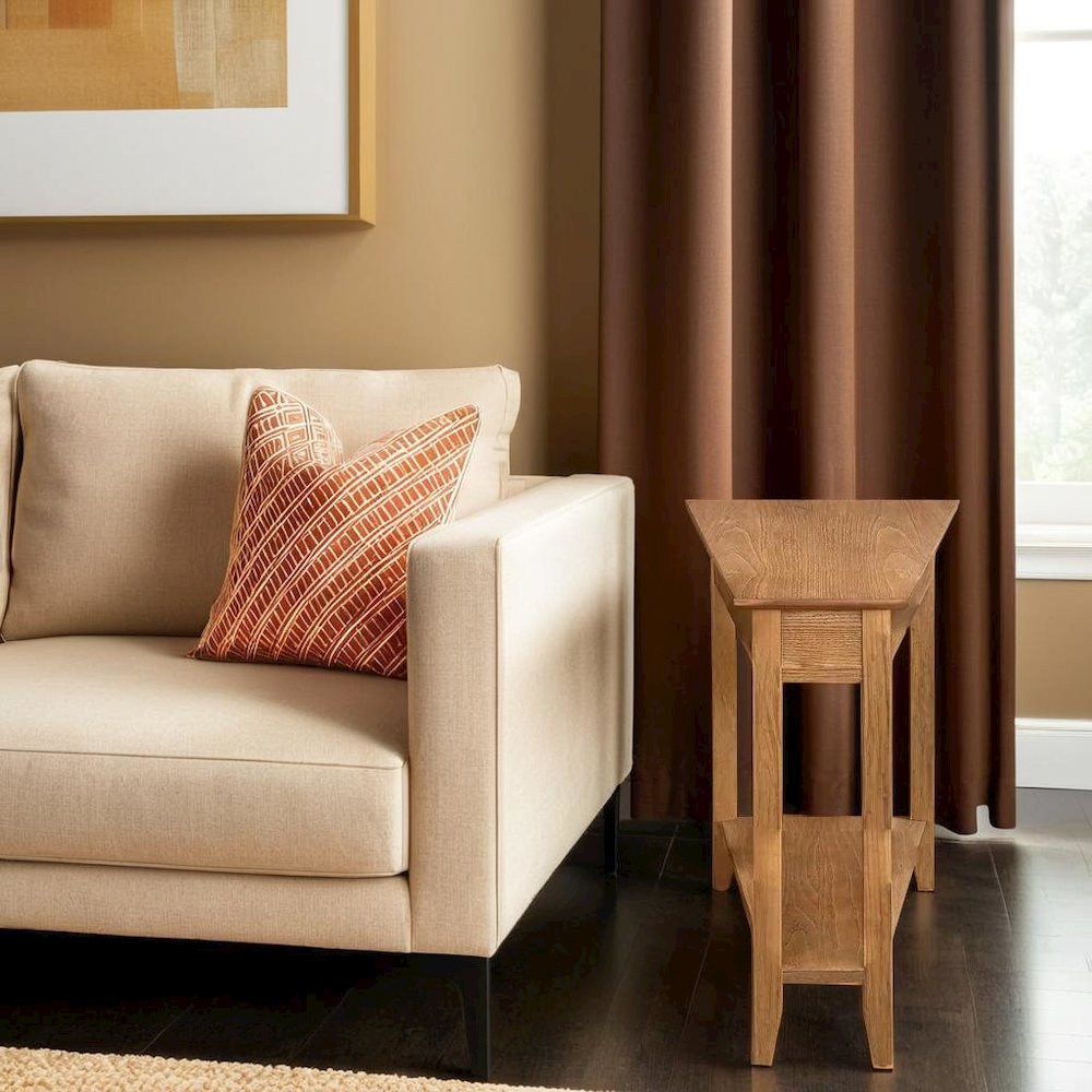 Brown Wedge End Table with Sturdy MDF Construction, Stylish and Practical Design. Picture 5