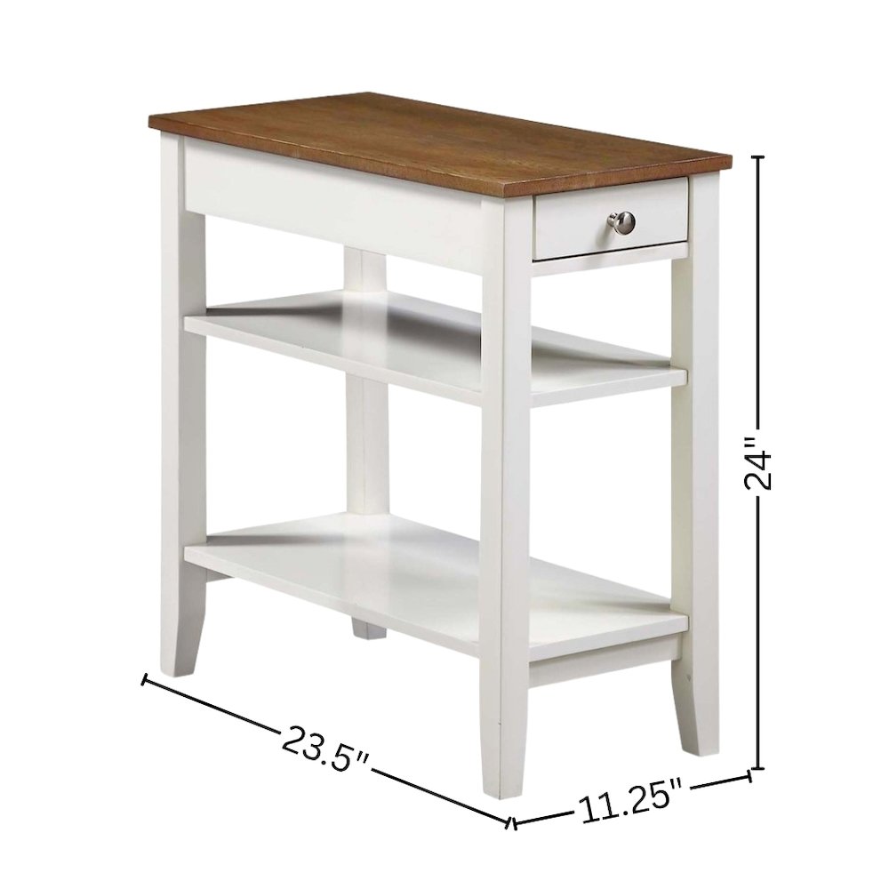 Chairside End Table, Brown, Drawer, Three Tier Shelf, Narrow. Picture 8