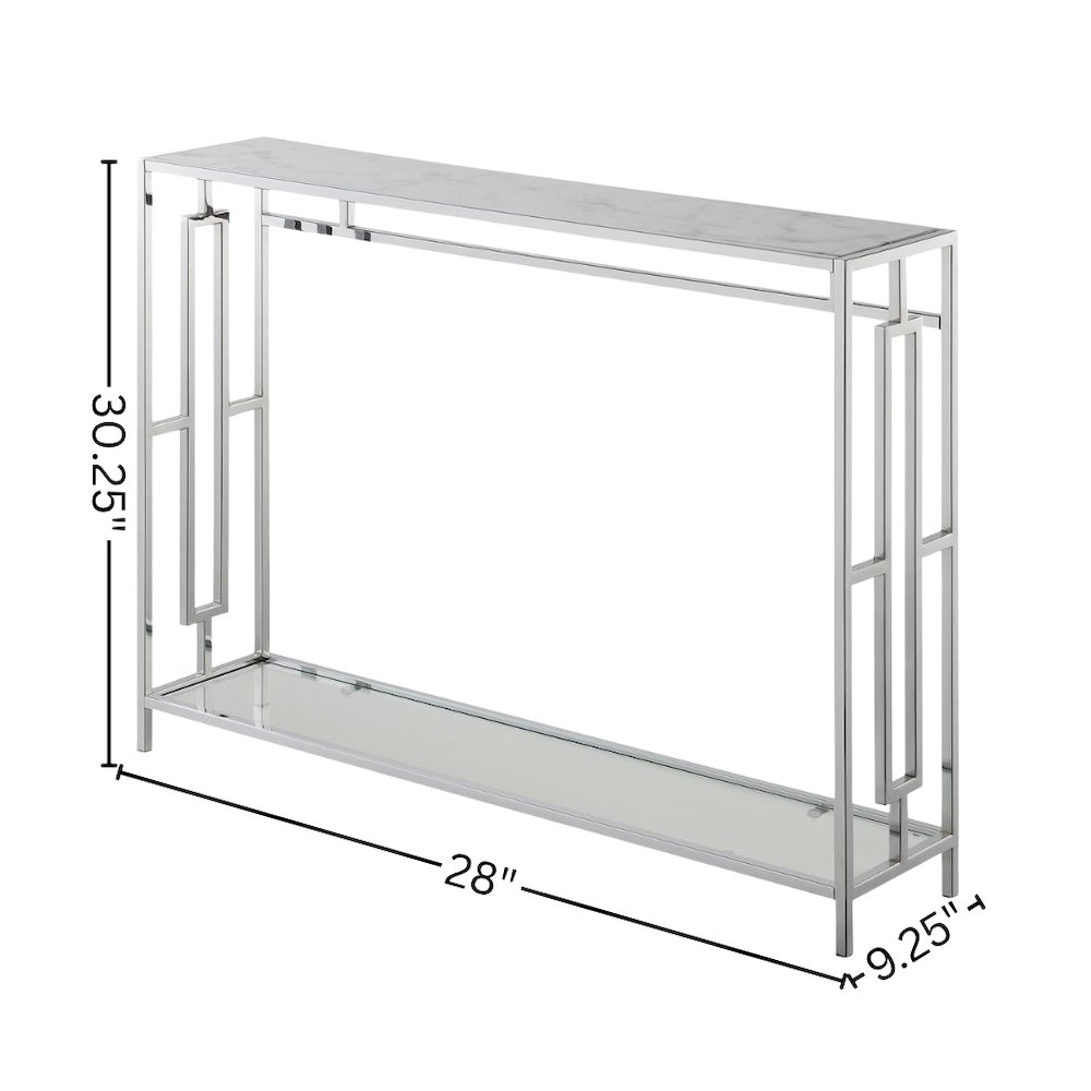 Console Table, Faux Marble, Chrome, Two Tier Shelf, Glam. Picture 6