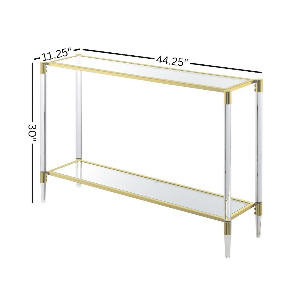 Console Table with 2 Glass Tiers, Acrylic Legs, Contemporary Style in Gold. Picture 7