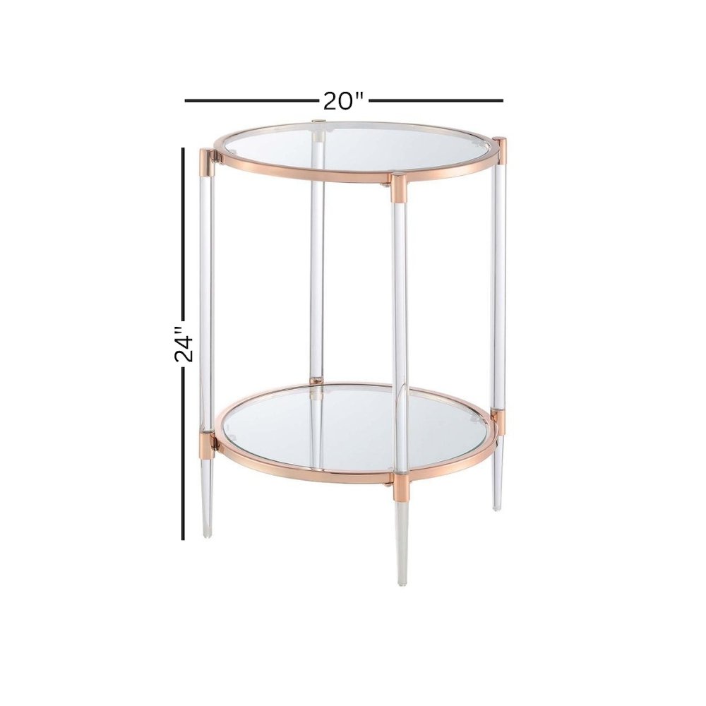 End Table with 2 Glass Tiers, Acrylic Legs, Contemporary Style in Rose Gold. Picture 7