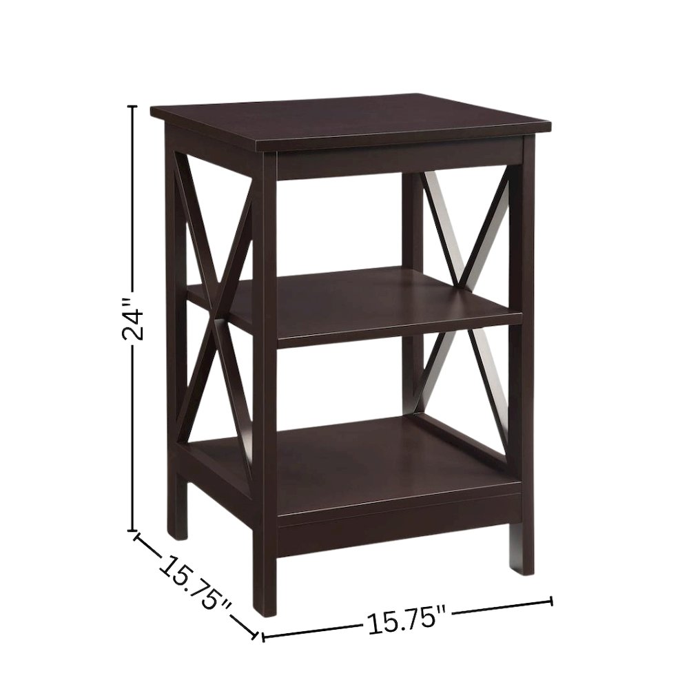 End Table, Espresso, 3 Tier Shelving, Square, Wood. Picture 5