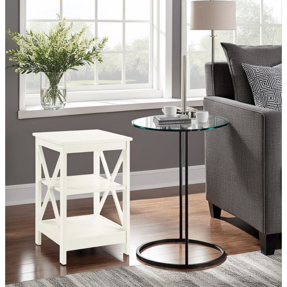 Elegant White End Table with Shelves for Storage and Organization in MDF. Picture 5