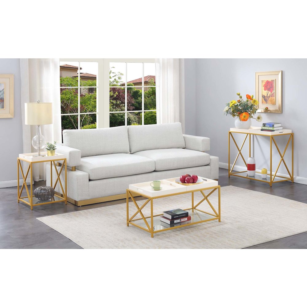 St. Andrews Console Table with Shelf and Removable Trays, White/Gold. Picture 6