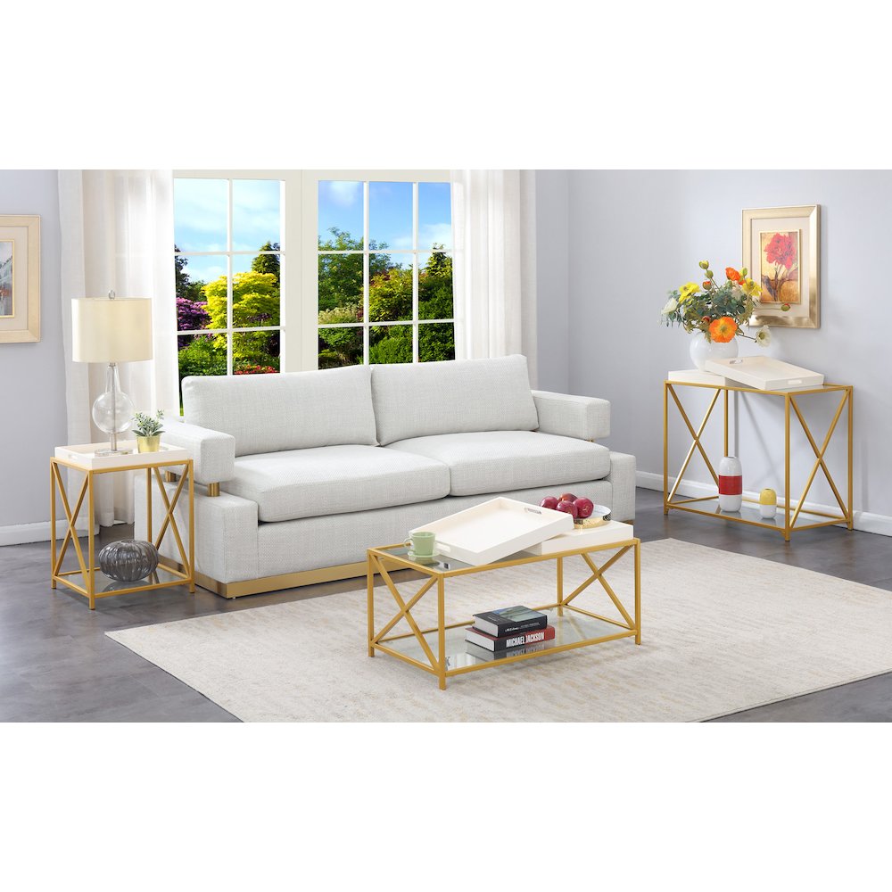 St. Andrews Console Table with Shelf and Removable Trays, White/Gold. Picture 7