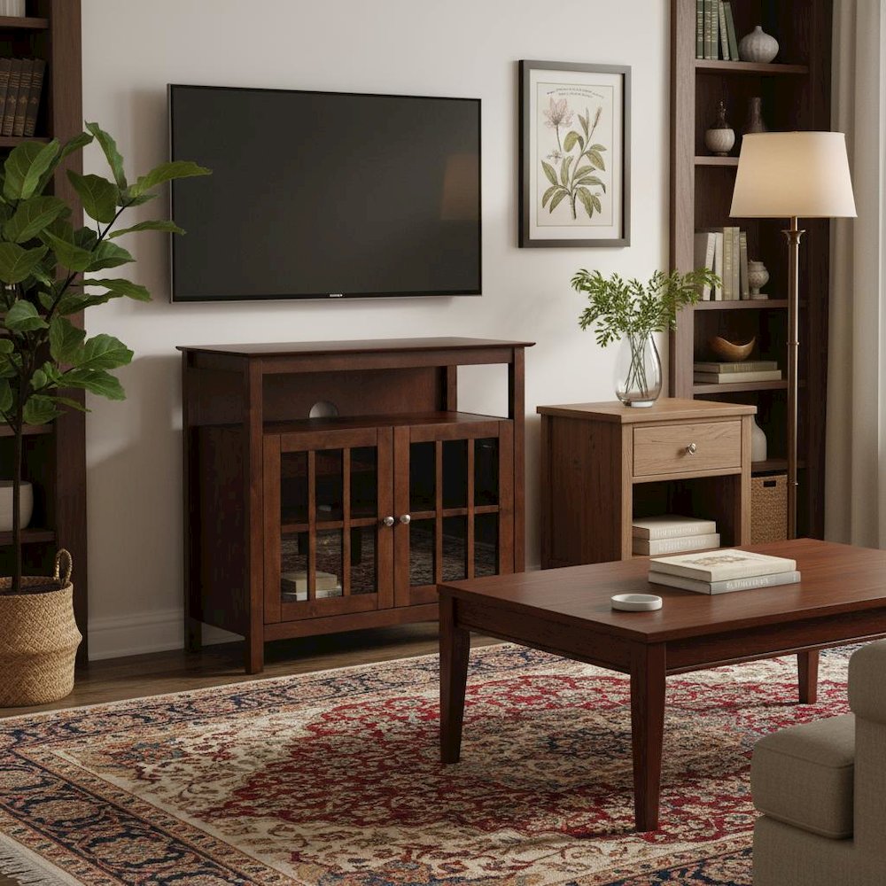 Tall TV Stand Console, Brown, Storage Cabinets, 40 Inch. Picture 2