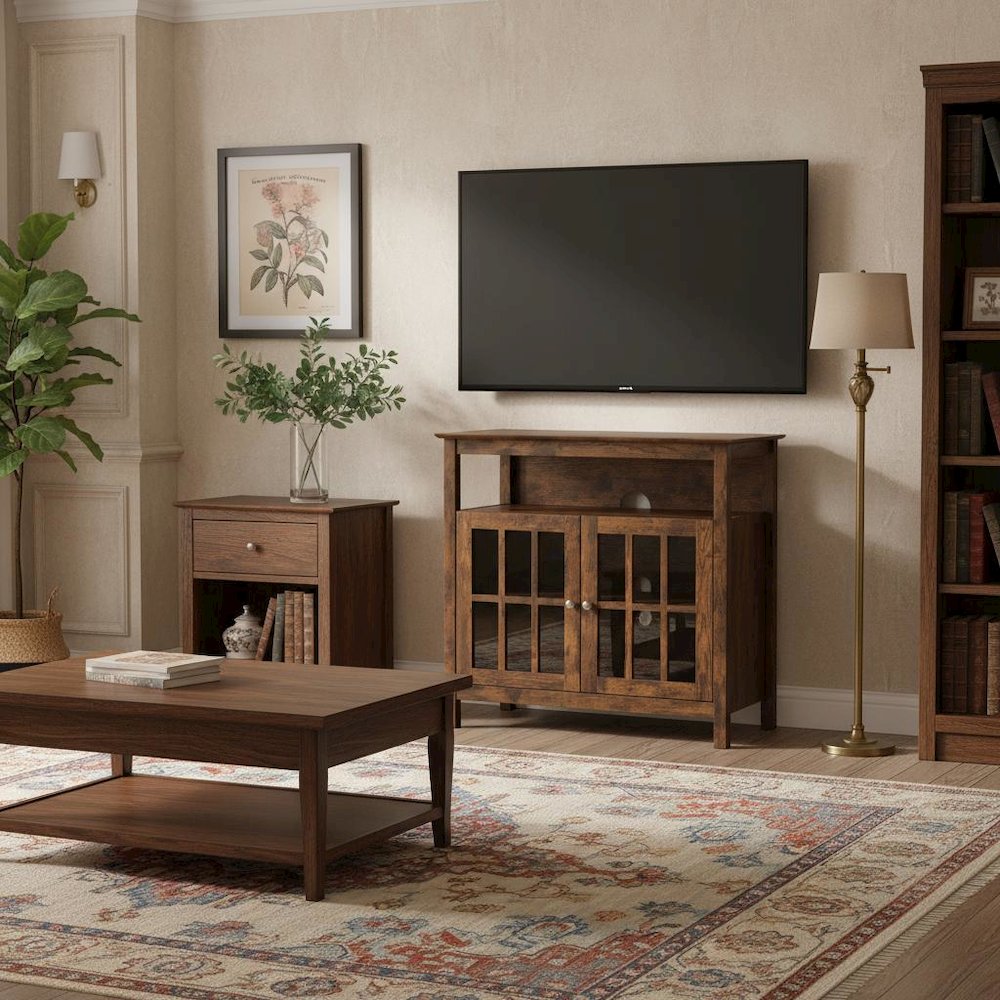 Tall TV Stand Console, Brown, Storage Cabinets, 40 Inch. Picture 2