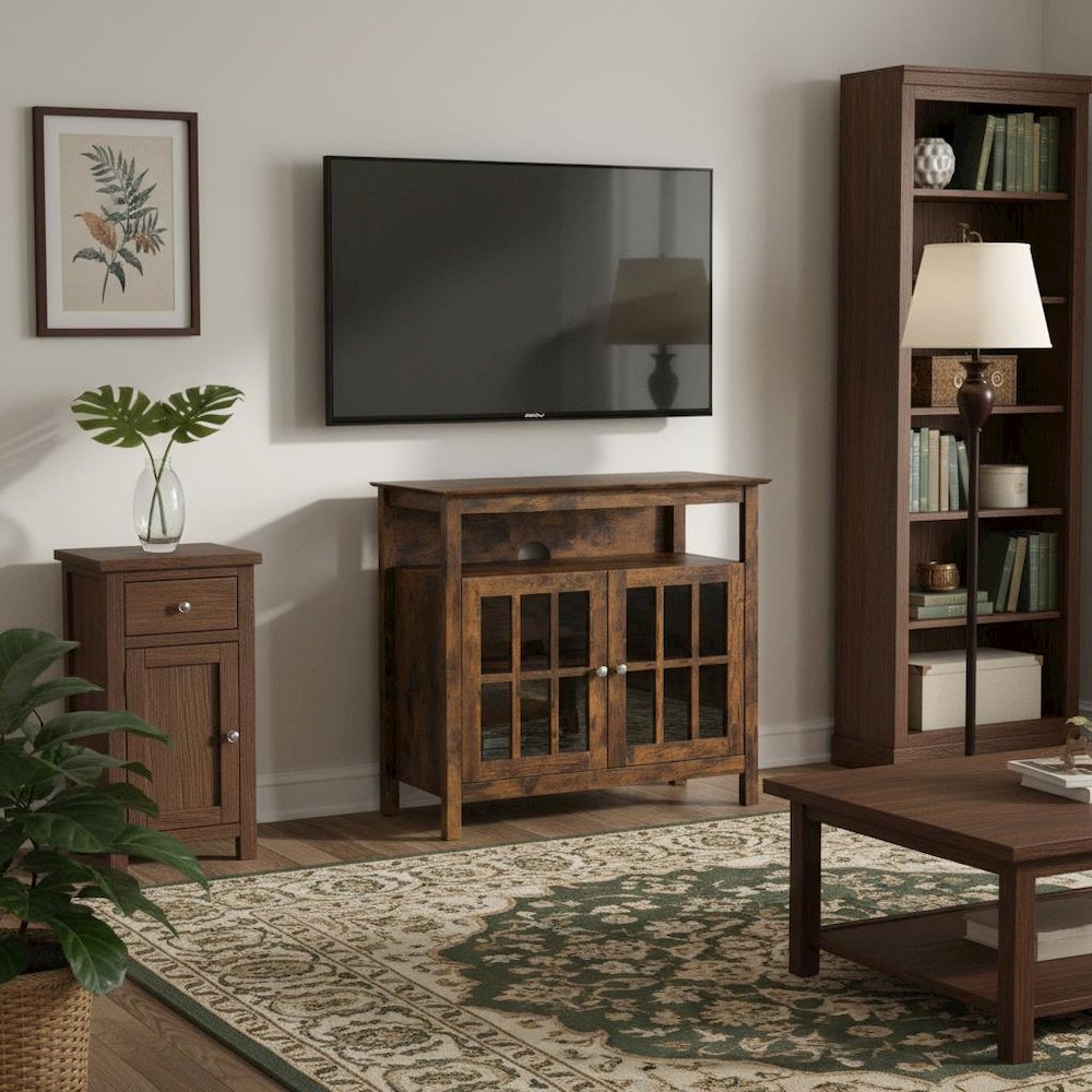 Tall TV Stand Console, Brown, Storage Cabinets, 40 Inch. Picture 3