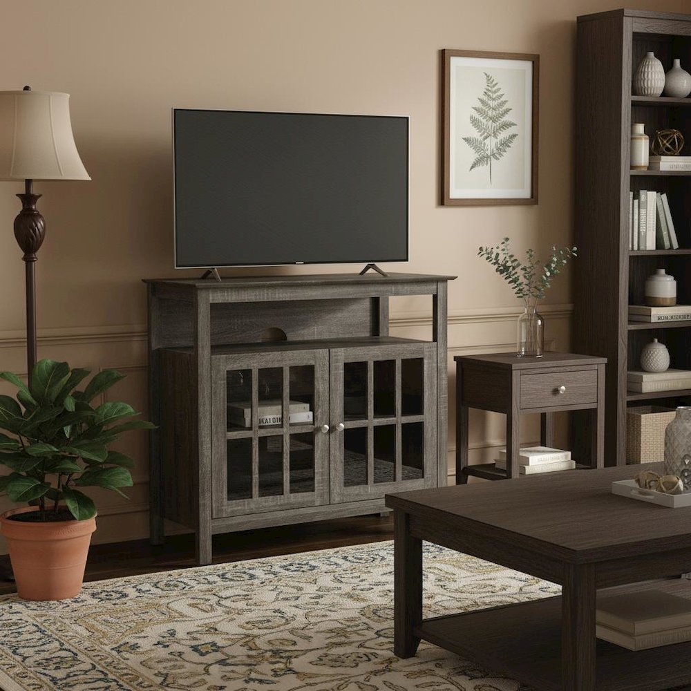 Tall TV Stand Console, Gray, Storage Cabinets, 40 Inch. Picture 2