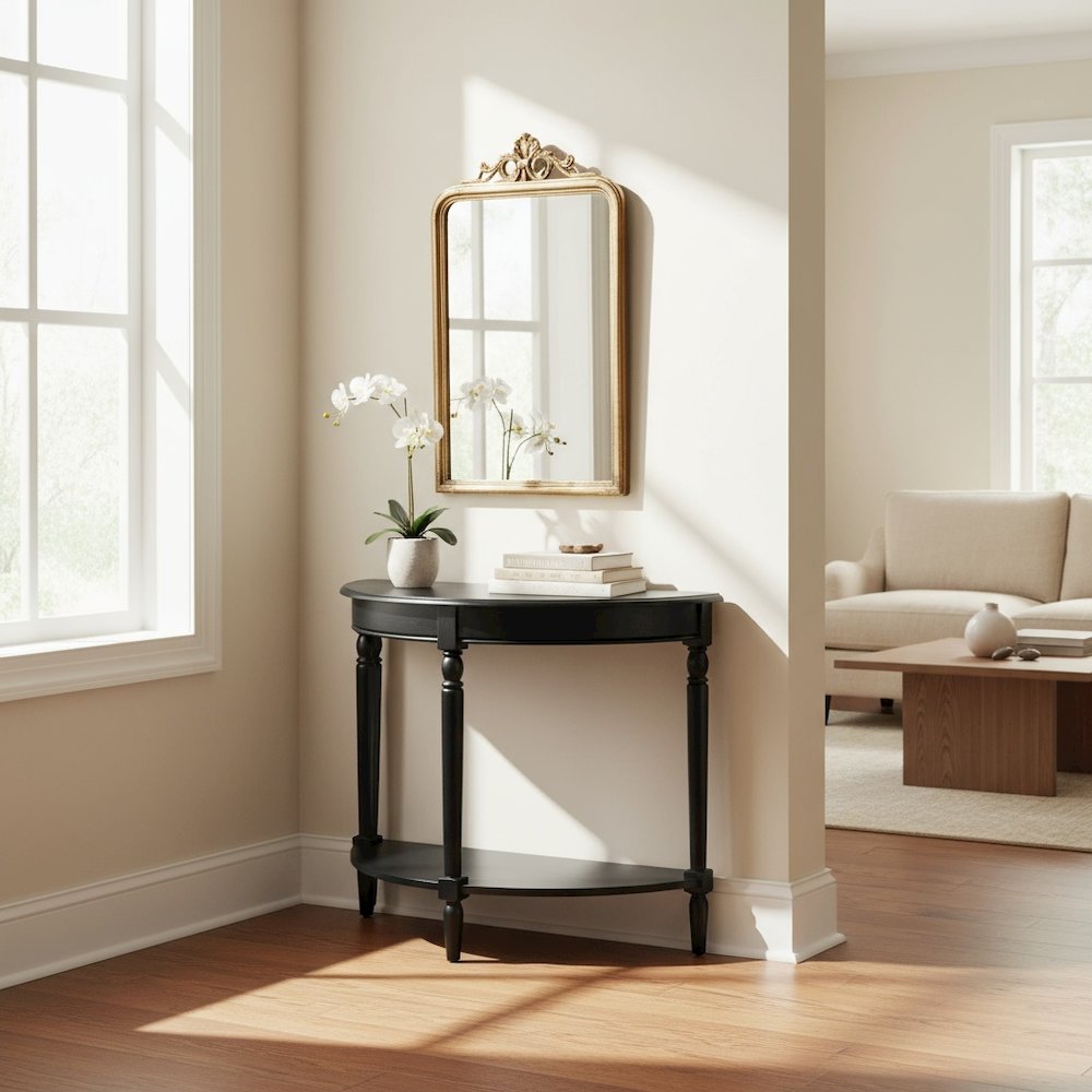 Entryway Console Table with Bottom Shelf in Black Color, 30-inch Tall Furniture. Picture 2