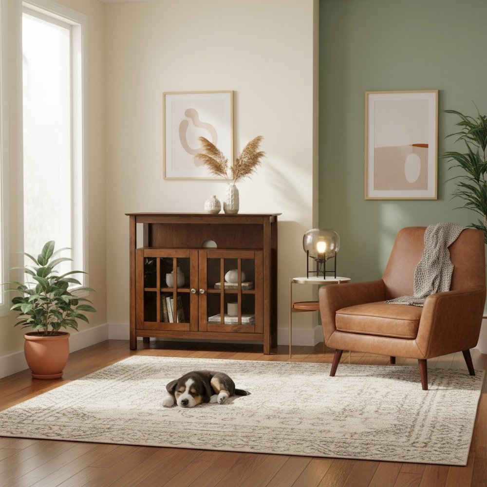 TV Stand for 40-inch TV, Cabinets with Glass Doors in Brown, 36-inch Wide. Picture 2