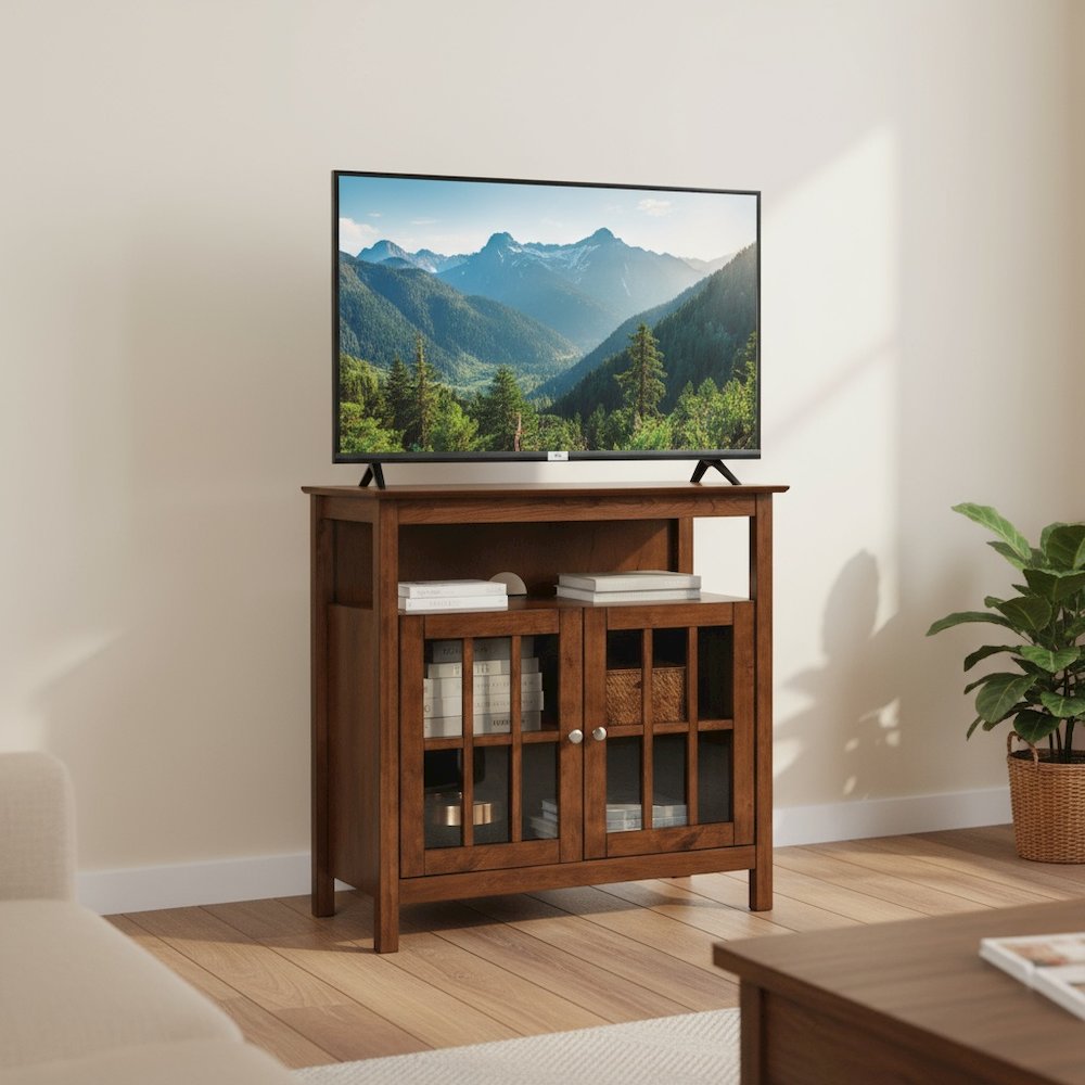 TV Stand for 40-inch TV, Cabinets with Glass Doors in Brown, 36-inch Wide. Picture 3
