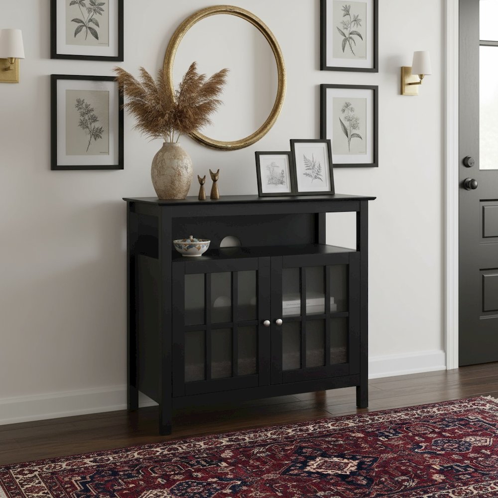 TV Cabinet for 40-inch TV, 4 Shelving Tiers in Black Wood, Cable Management. Picture 2