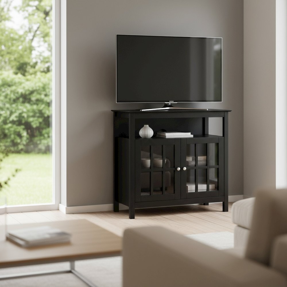 TV Cabinet for 40-inch TV, 4 Shelving Tiers in Black Wood, Cable Management. Picture 3