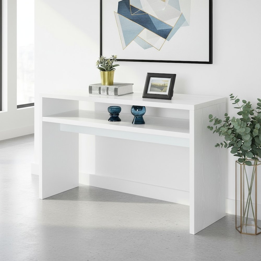 Deluxe Console Table with Spacious Top, Storage Shelf, White Finish, 30-inch. Picture 2