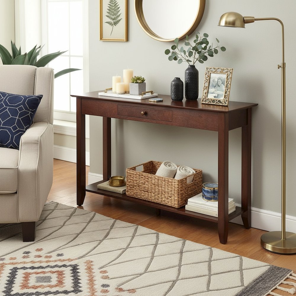 Elegant Console Table, Espresso, Drawer, Shelf, Versatile. Picture 2