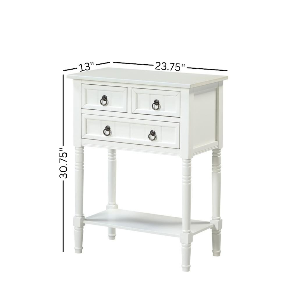 Kendra Hall Table with 3 Drawers and 2 Shelves, White Finish,2-Step Assembly. Picture 9