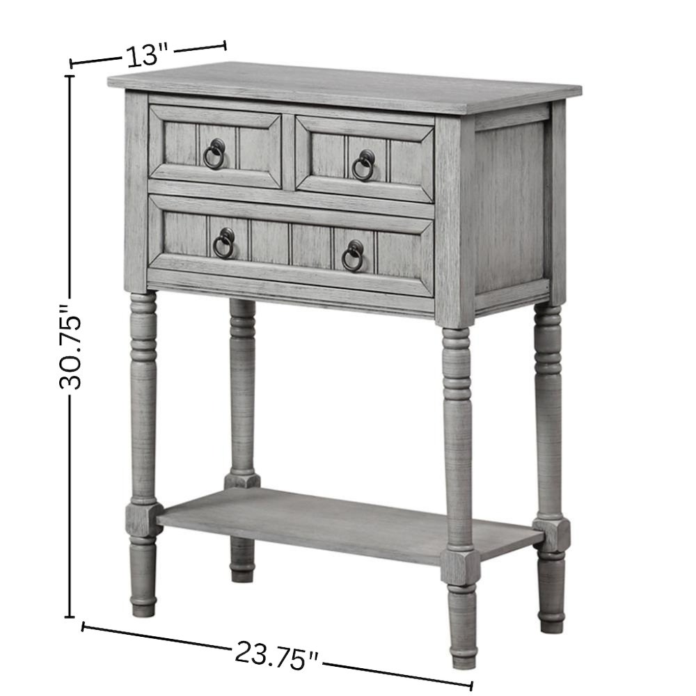 Entry Hall Table, Wirebrush Gray, 3 Drawers, 2 Shelves. Picture 6