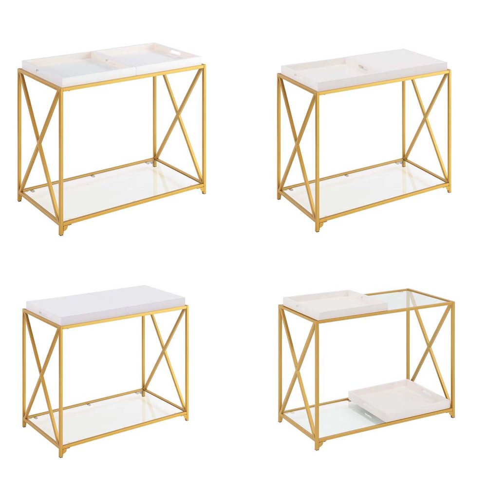 St. Andrews Console Table with Shelf and Removable Trays, White/Gold. Picture 5